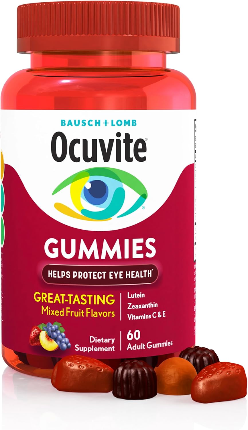 Ocuvite Eye Vitamin & Mineral Supplement, Gummy Multivitamin for Eyes, Zinc, Vitamin C & E, Lutein & Zeaxanthin Supplements for Vision Support for Adults, 60 Gummies