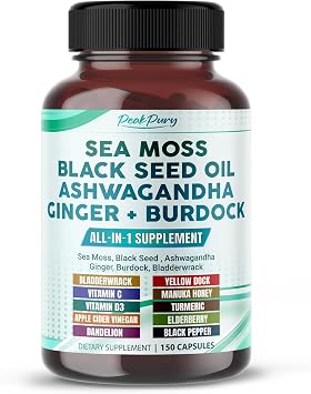 Sea Moss Black Seed Oil Ashwagandha Ginger Burdock Bladderwrack - Immunity Support