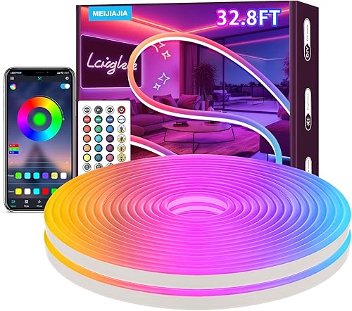 Miniatura 1 de Meijiajia Tira de luces LED, luces LED de neón RGB de 32.8 pies, control de aplicación de 24 V, sincronización de música, cuerda de luz que cambia
