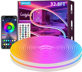 Meijiajia Led Strip Lights, 32.8Ft RGB Neon Led Lights, 24V App Control Music Sync Color Changing Rope Light Work with Waterproof Flexible Rope Lights for Bedroom Indoor Decor