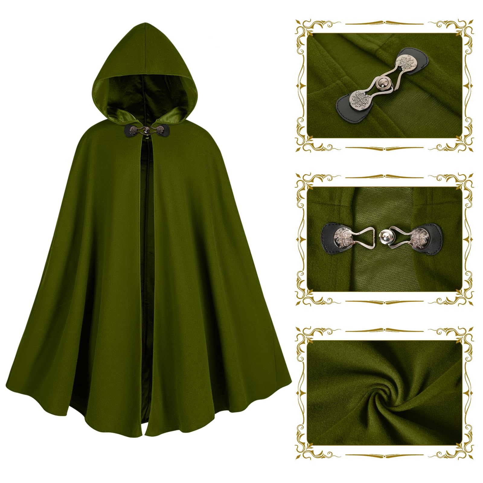 Mittelalter Mantel mit Kapuze Samt Karneval Party Halloween Umhang Kostüm Erwachsene Unisex Damen Herren