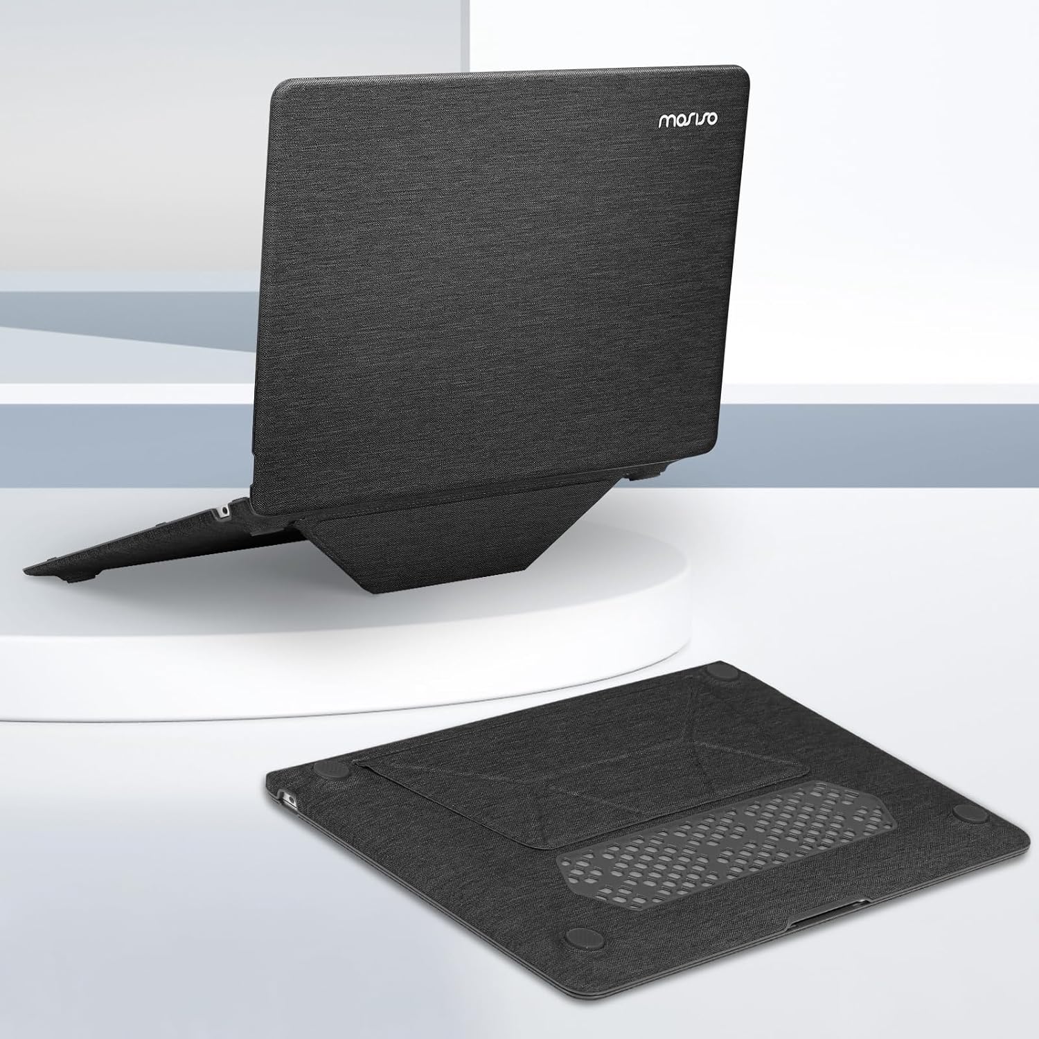 MOSISO Compatible with MacBook Air 13 inch Case 2022 2021 2020 2019 2018 A2337 M1 A2179 A1932, Knit Fabric Coated Plastic Hard Shell with Fold Kickstand for MacBook Air 13.3 inch Case, Black