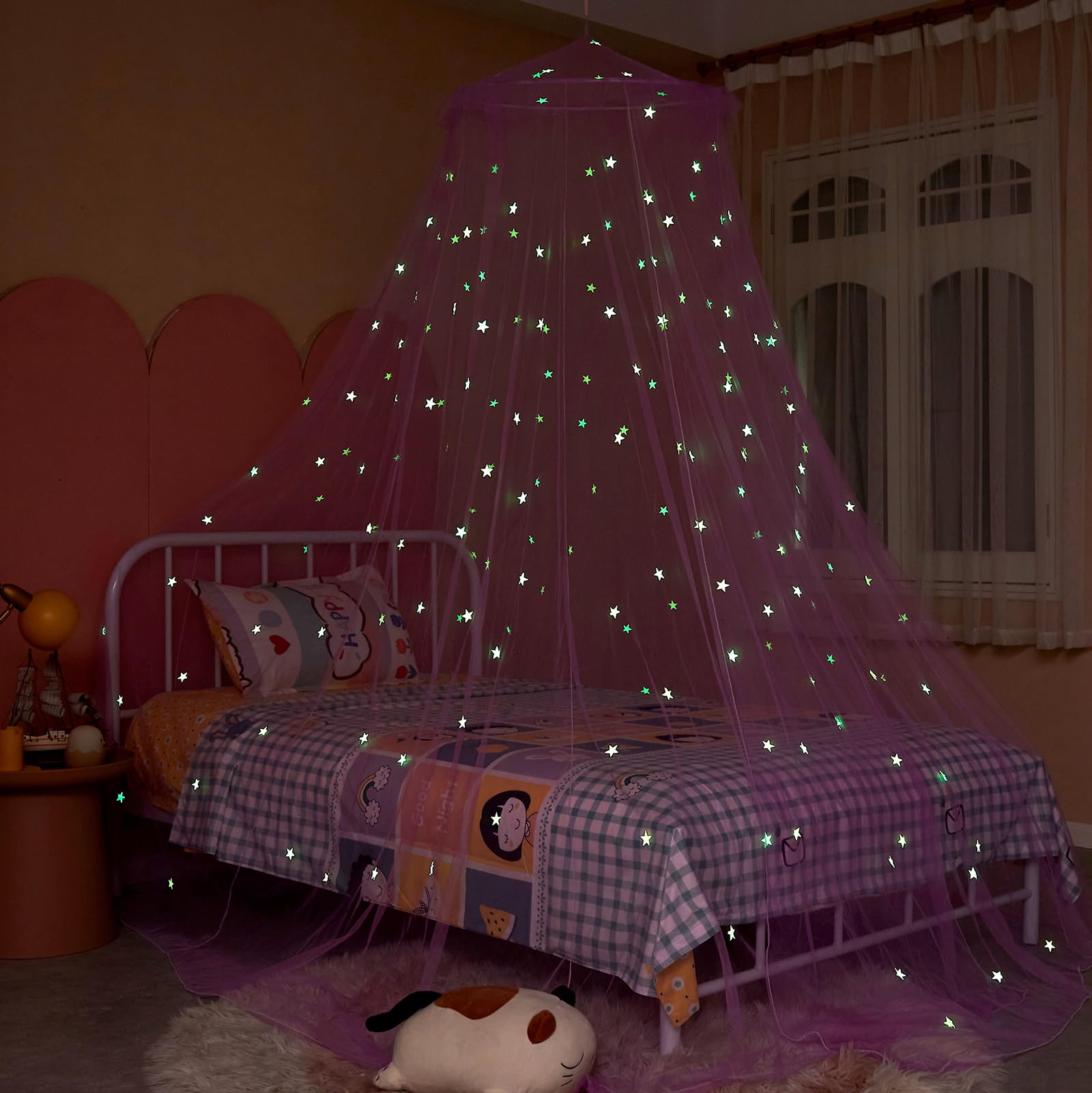 ZIQINPSQ Bed Canopy for Girls with Glowing Stars,Princess Bed Canopy Bed Curtains for Single Double King Size Bed,Bed Netting Room Decor - Image 4