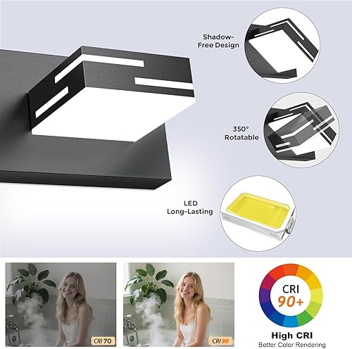 Miniatura 2 de IZORRO Moderna lámpara LED de tocador de baño (30 pulgadas, 4 luces, 5 CCT, regulable), luces de tocador negras mate para accesorios de iluminación