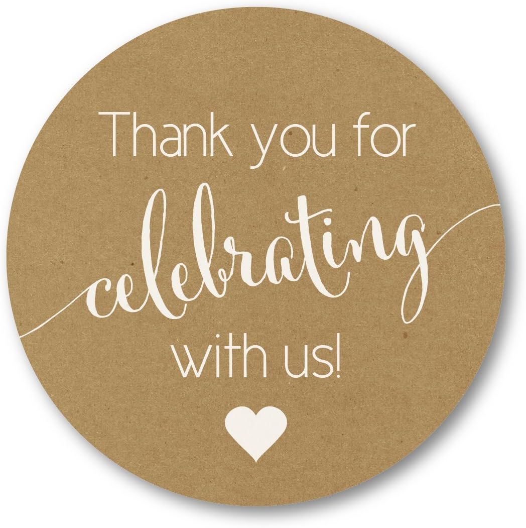 60ct - 1.5" Gold Foil Thanks for Celebrating with Us Stickers, Wedding Favor Labels (#362-GF)