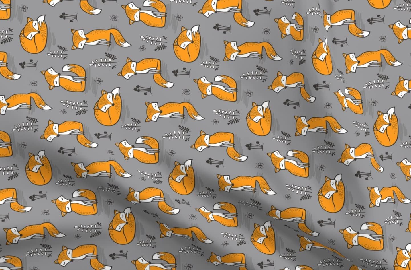 Spoonflower Fabric - Dreamy Fox Grey Rotated Foxes Fall Winter Woodland Autumn Forest Printed on Organic Cotton Sateen Fabric by The Yard - Sewing Quilting Apparel Home Decor