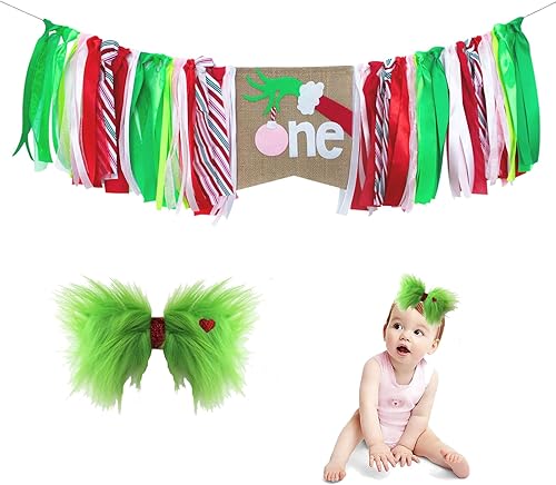 Cartel de Navidad para silla de bebé, cartel de primer cumpleaños de niña, guirnalda de bastón de caramelo rojo, verde, rosa con lazo para el pelo