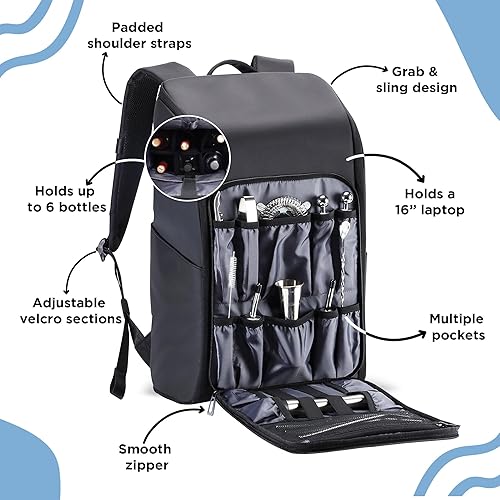 Miniatura 4 de Teavas Mixology Kit de barman y bolsa de kit de barman  Kit de barman de acero inoxidable de 12 piezas con coctelera Boston, colador, jigger,