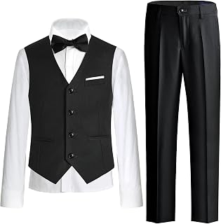 Boy's Vest Suits 4 Pieces Slim Fit Vest Pants Suit Set Dresswear Ring Bearer Outfit
