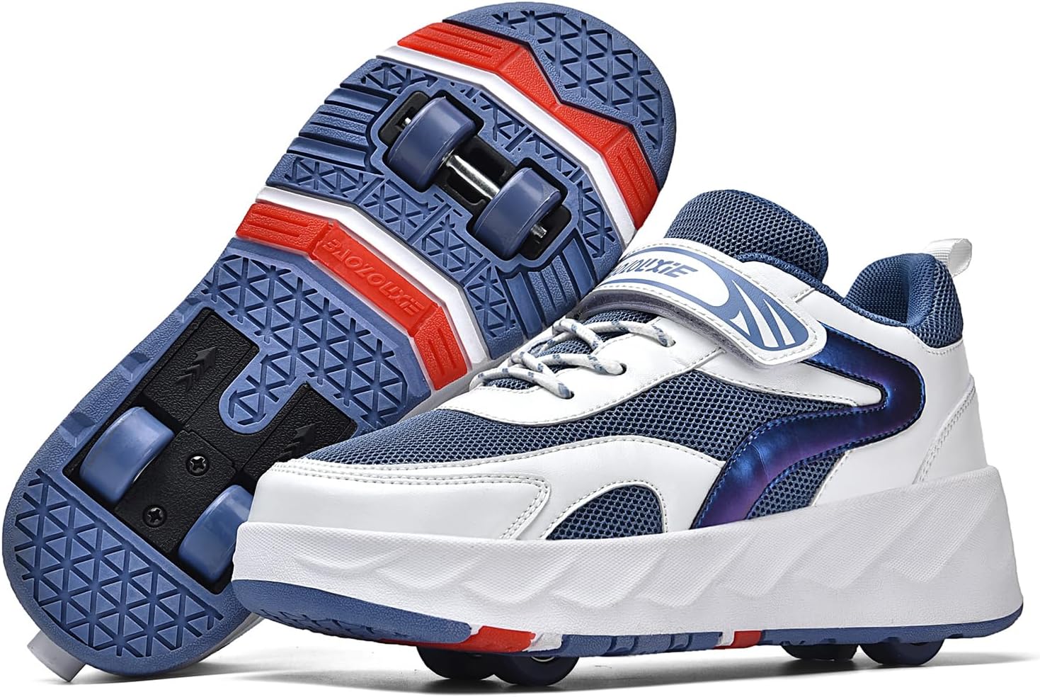 Outdoor Roller Skate Shoes for Kids, Parkour Roller Shoes with 4-Wheel & 2-Wheel Modes, Transformable Sneaker Skates for Boys, Versatile Roller Skating Footwear