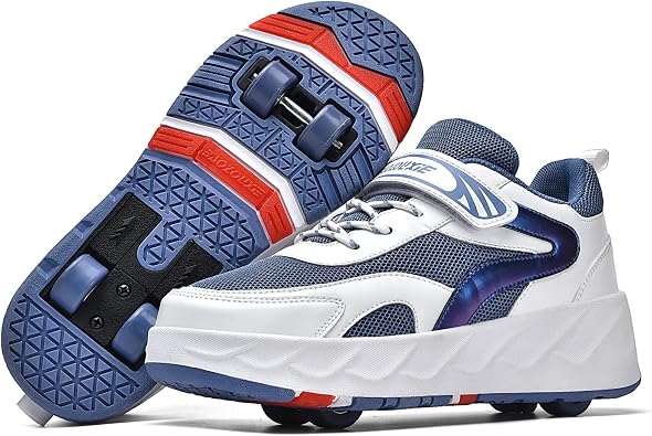 Outdoor Roller Skate Shoes for Kids, Parkour Roller Shoes with 4-Wheel & 2-Wheel Modes, Transformable Sneaker Skates for Boys, Versatile Roller Skating Footwear