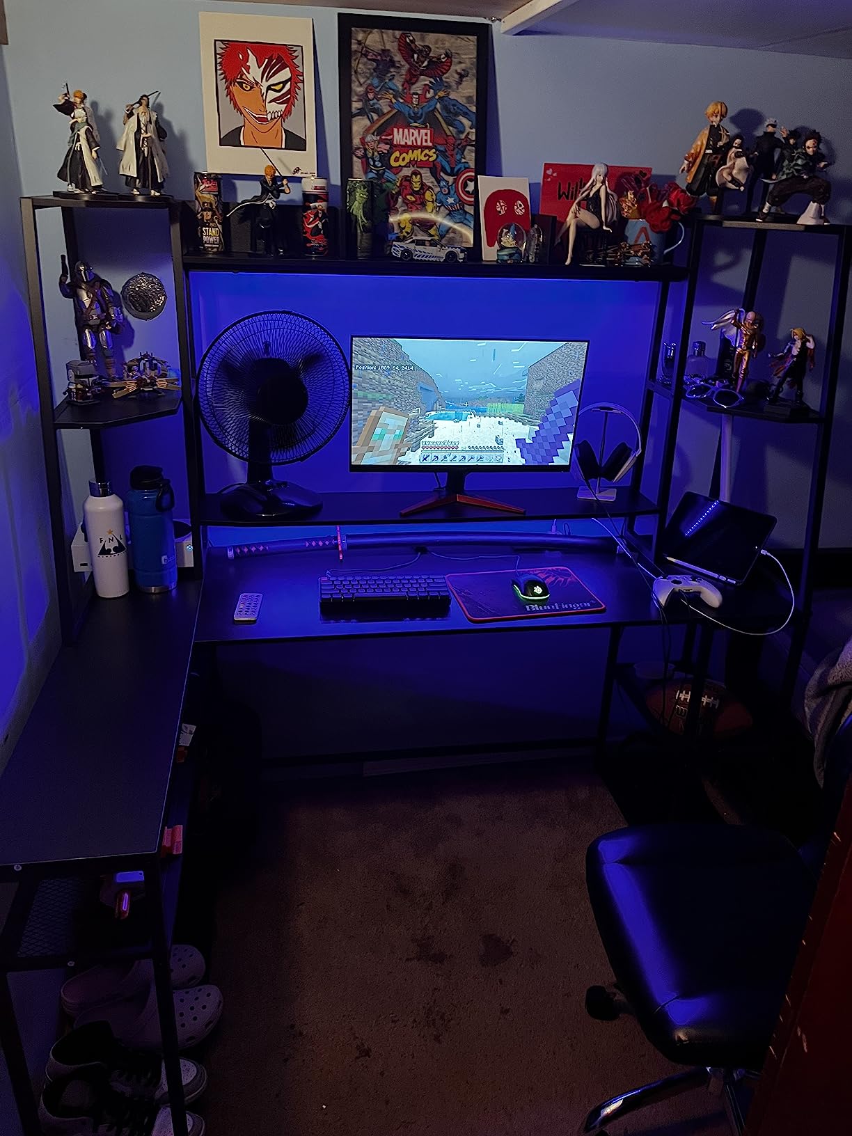 30/mo Finance L Shaped Gaming Desk with Hutch & Shelves, 47'' Gaming