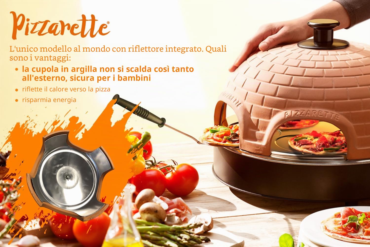 Emerio Forno da banco PO-115984, 1200W, antiaderente, ceramica, nero, arancione, capacità 6 pizze