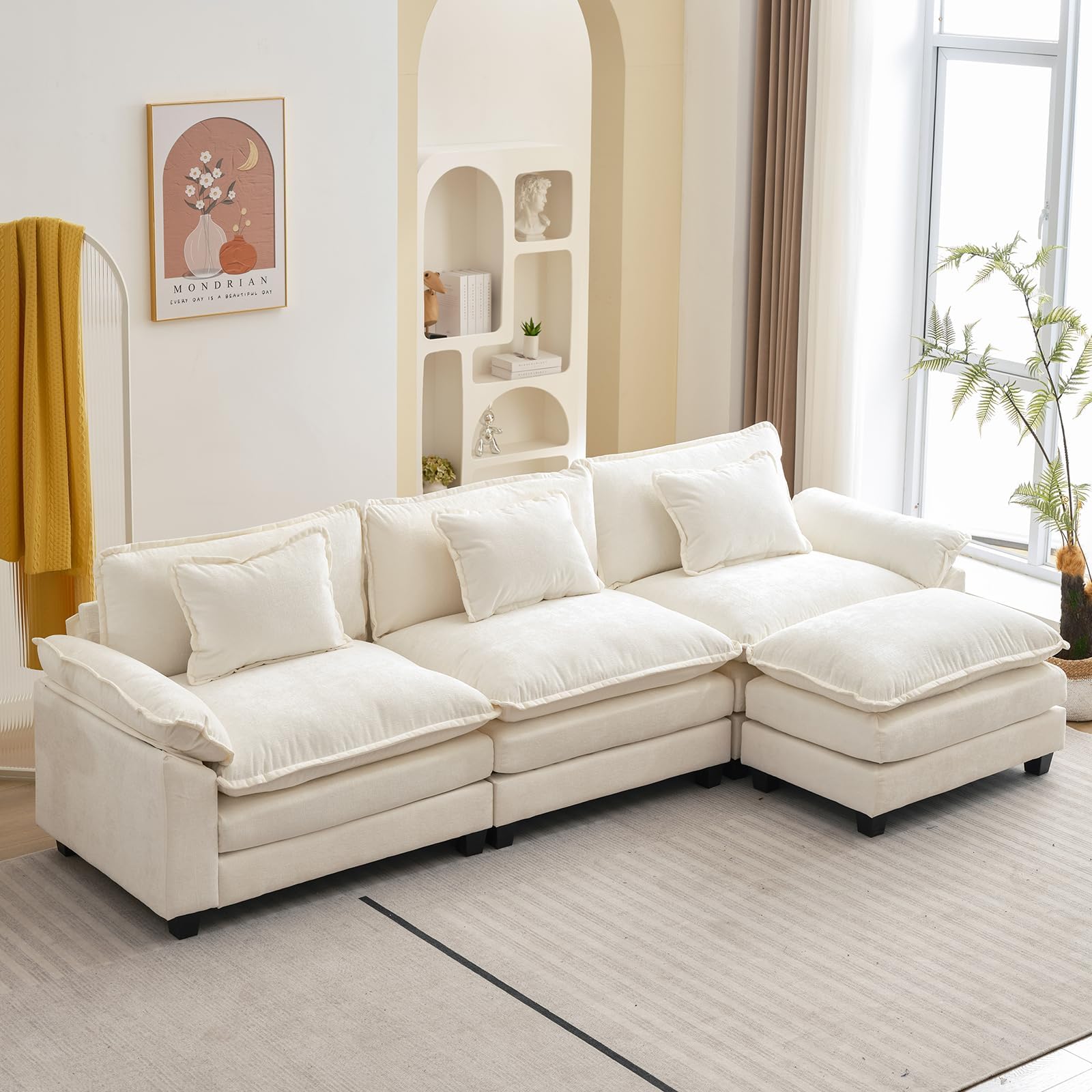 Modern Sectional Sofa Couch, Comfy U Shape Cloud Couch with Doublelayer Cushion