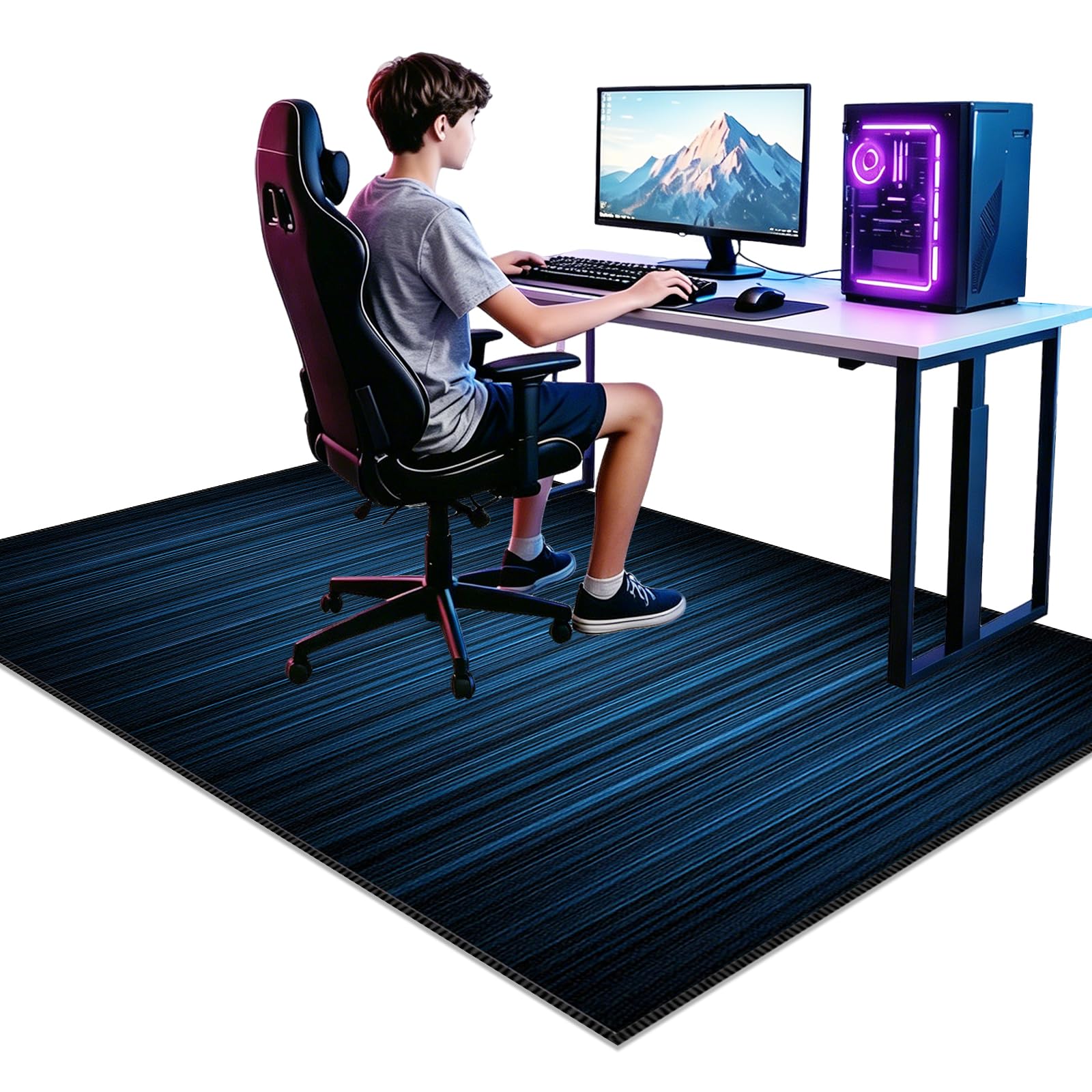 Gaming Rug for Boys Bedroom 110 x 160cm Non-Slip Gaming Area Rug Carpet Decorative Floor Mat for Playroom Bedroom Living Room Decor Gaming Area Rugs Boy Rug with 3D Printed Kids Gamer Rug Gift