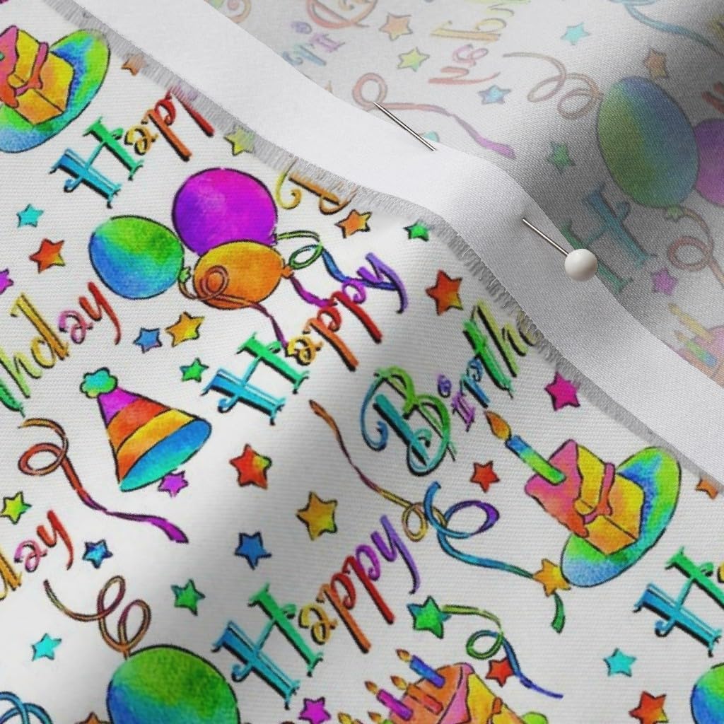 Spoonflower Fabric - Happy White Smaller Stars Fun Birthday Balloons Bright Colors Printed on Organic Cotton Sateen Fabric by The Yard - Sewing Quilting Apparel Home Decor
