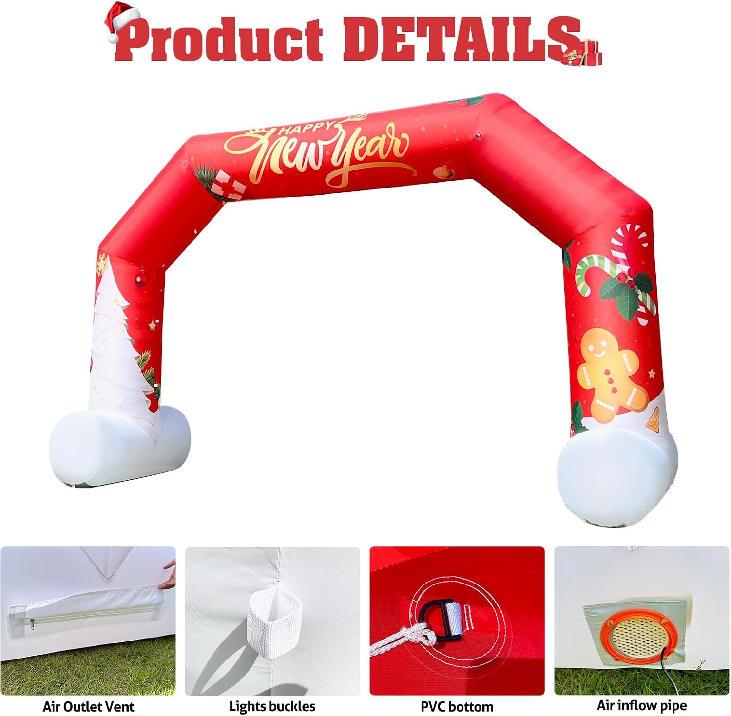 OZIS 20Ft Christmas Inflatable Arch Outdoor Red, Giant Inflatable Archway with Gingerbread Man, Candy Cane, Snowman and Santa, Blow Up Yard Decorations for Xmas Party, Holiday, New Year(No Lights)