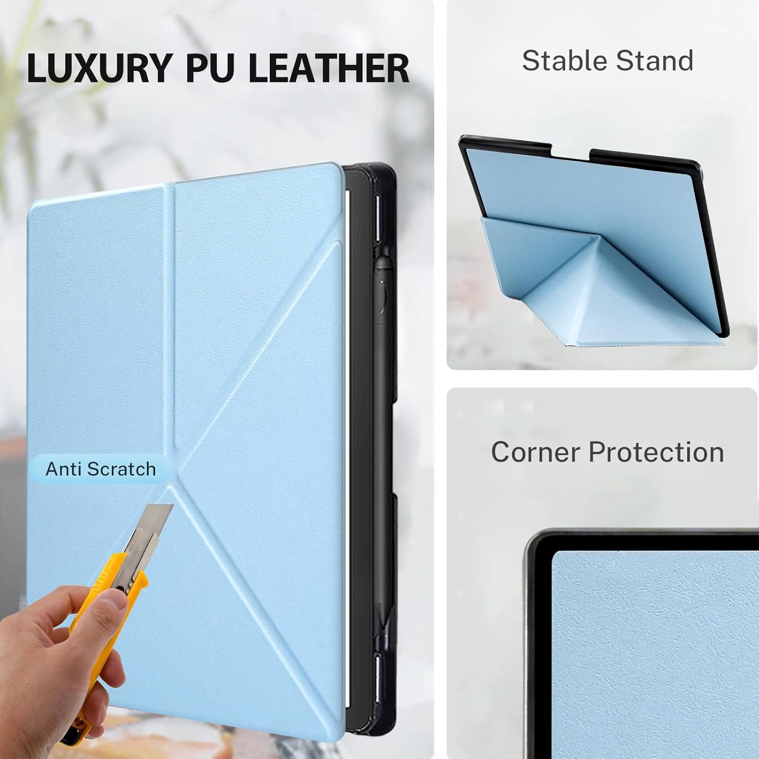Case for Kindle Scribe (2024/2022 Release), Includes a Screen Protector, Premium PU Leather Origami Cover with Auto Sleep/Wake and Pen Holder for 10.2 Inch Kindle Scribe,Sky Blue