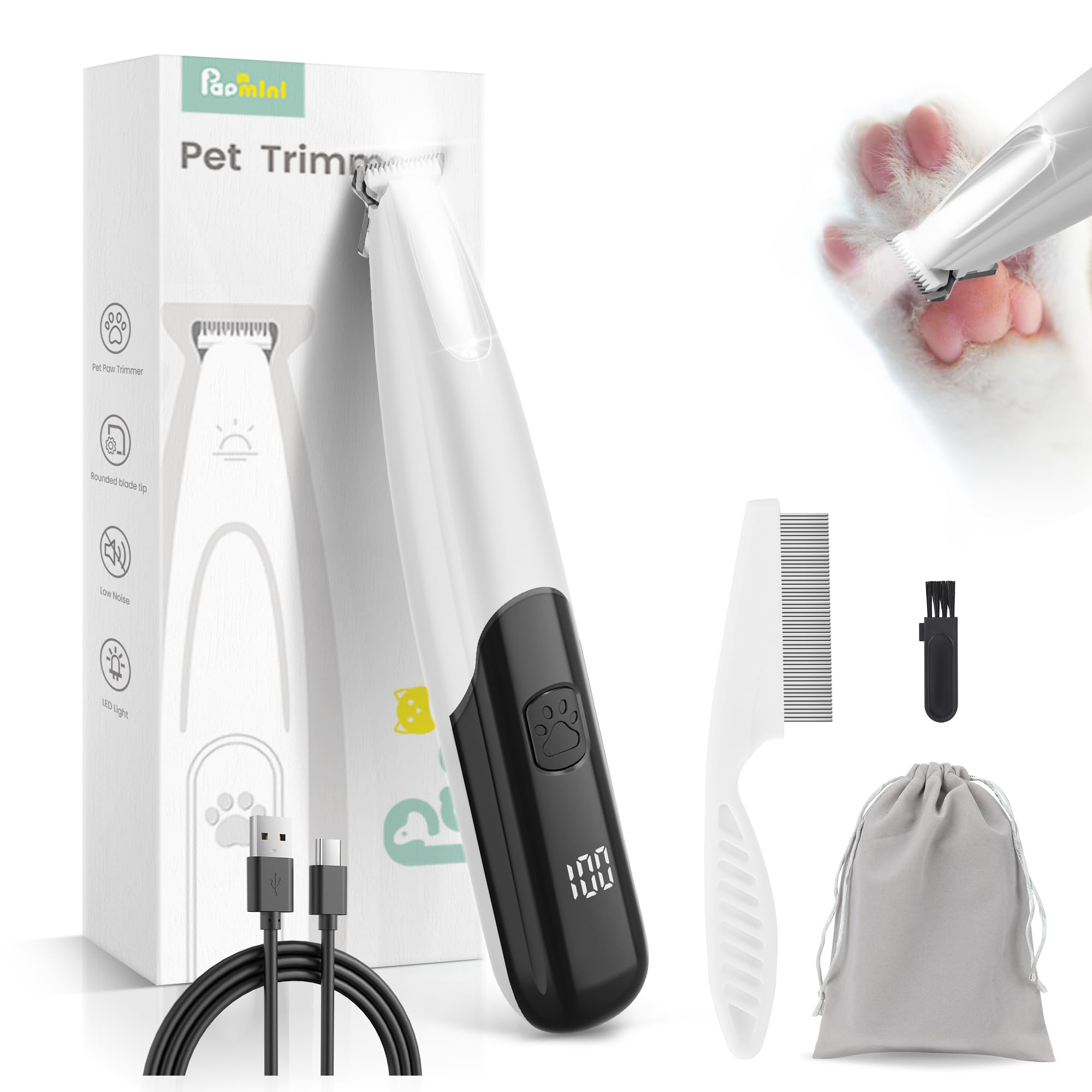 papimaページ Amazon.com: PAPMINI Dog Paw Trimmer with LED Light, 35dB Low Noise