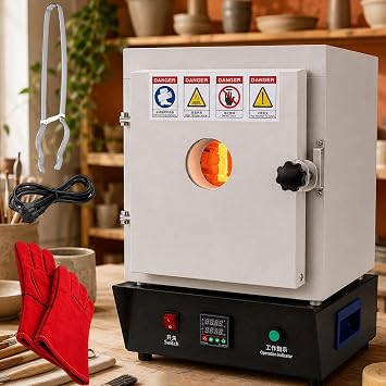 Electric Kiln for Home Studio, 1500w Jewelry Casting Burnout Furnace with Observation Window, 1150C Pid Muffle Oven for Wax Burnout, Pottery, Lab, Dental Work, Small Molds