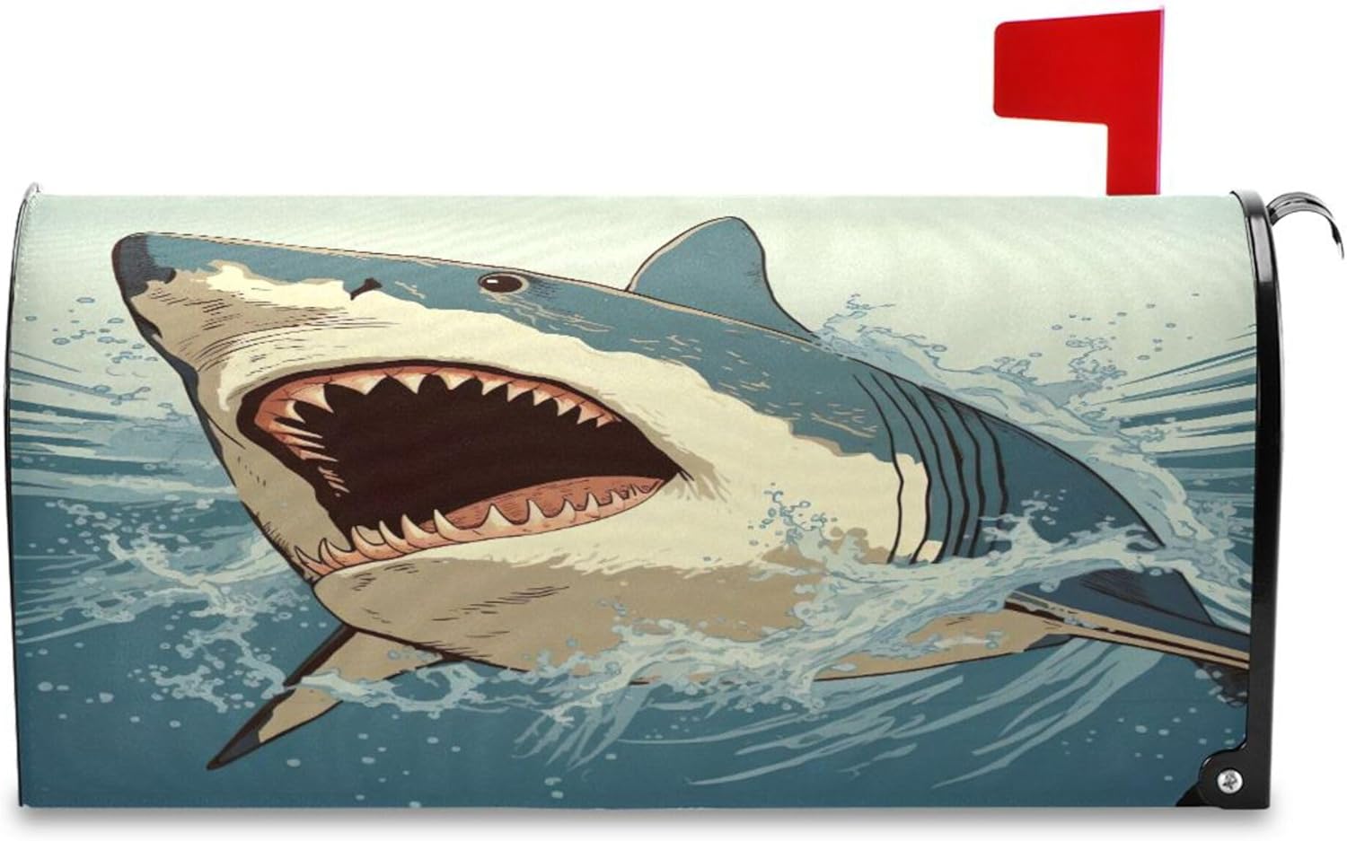 Qilmy Shark Mailbox Covers Magnetic Standard Size 21 x 18 Inch, Decoration Welcome Post Box Cover Magnetic Mailbox Wraps for Outdoor Garden Yard