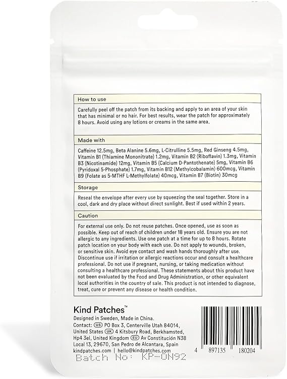 Kind Patches Energy Patches Extra Strong - Red Ginseng, L-Citrulline, and Guarana Extract - Vegan, Latex Free - 14 Count