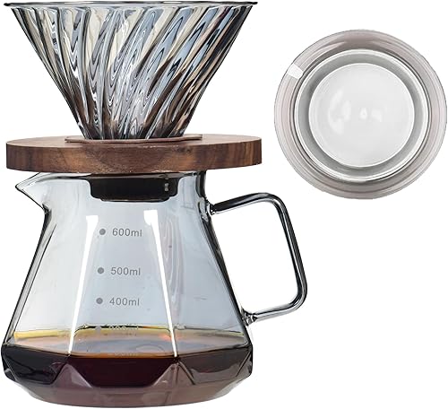 Miniatura 10 de Cafetera de goteo con filtro reutilizable de acero inoxidable, juego de cafetera de vidrio con goteo, jarra de café de vidrio borosilicato libre de
