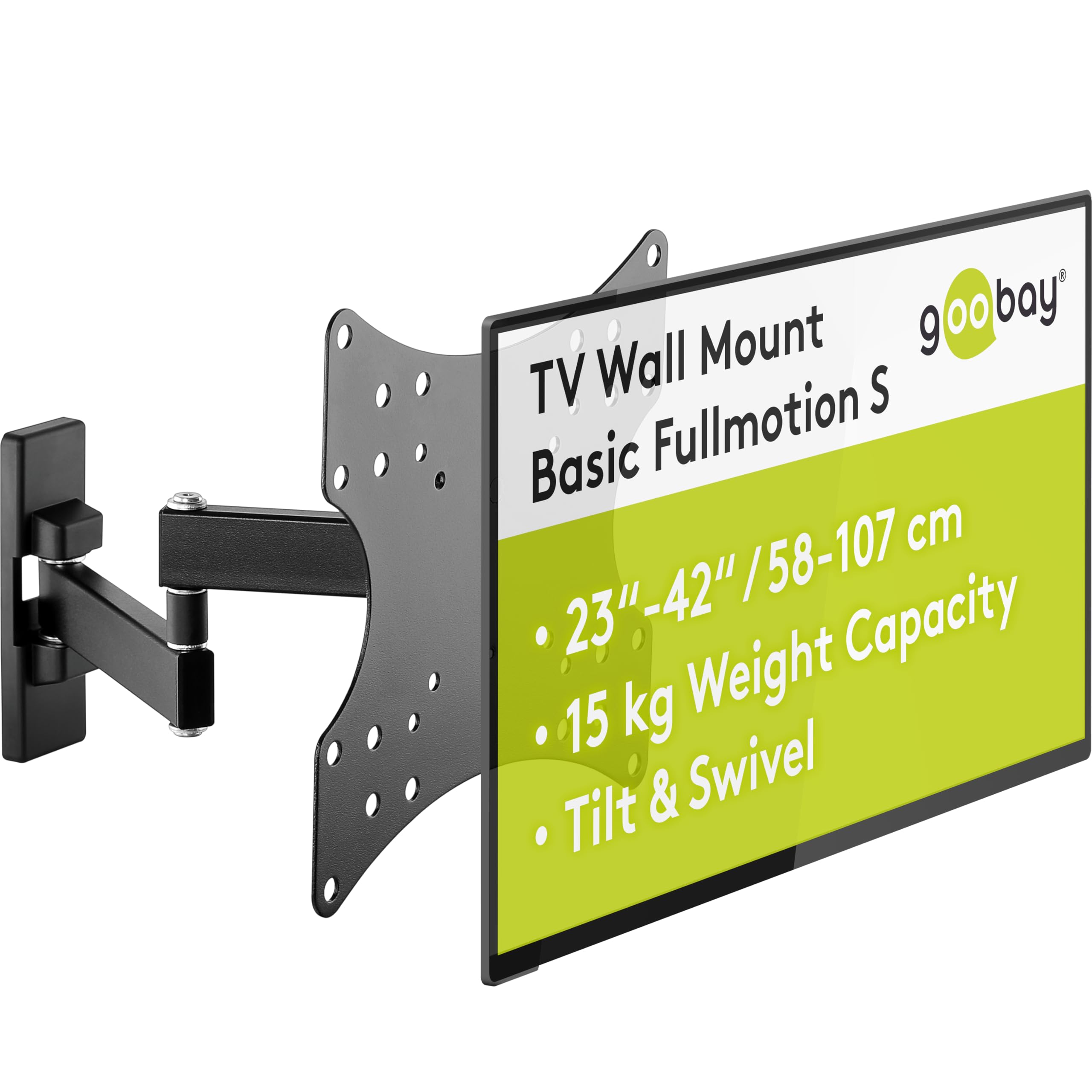 goobay TV Wall Mount Full Motion 23-42 Inch 90 Degrees Tiltable VESA 200x200 Up to 15 kg Extendable 44-282 mm - Basic FULLMOTION S - 49714
