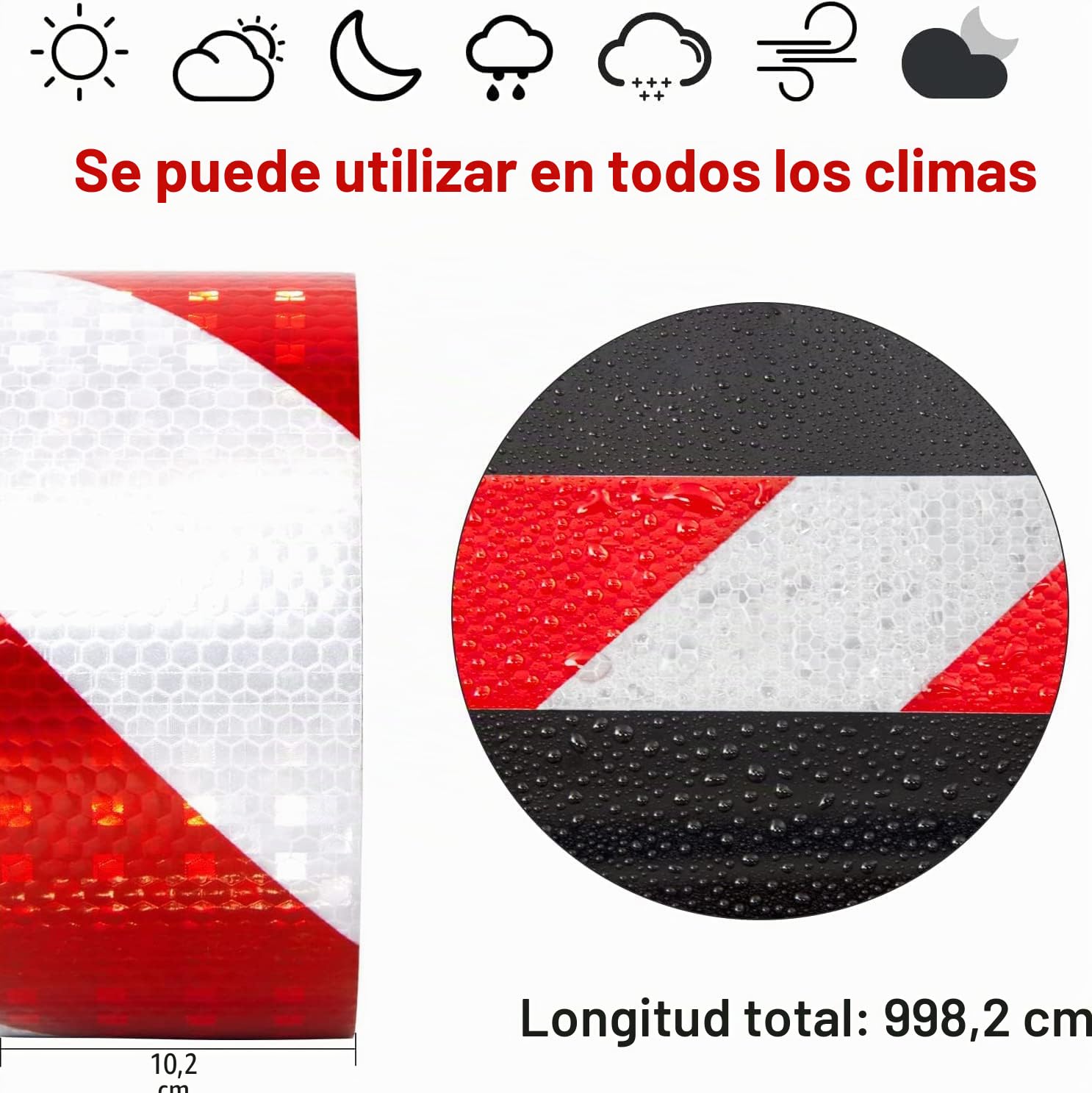 Cinta Reflectante Adhesiva 10m*10cm Roja y Blanca, Res Istente Al Aguapegatinas Reflectantes Cinta De Seguridad Autoadhesiva para Coche Camión Motocicleta Barco Bicicleta Remolque Camper
