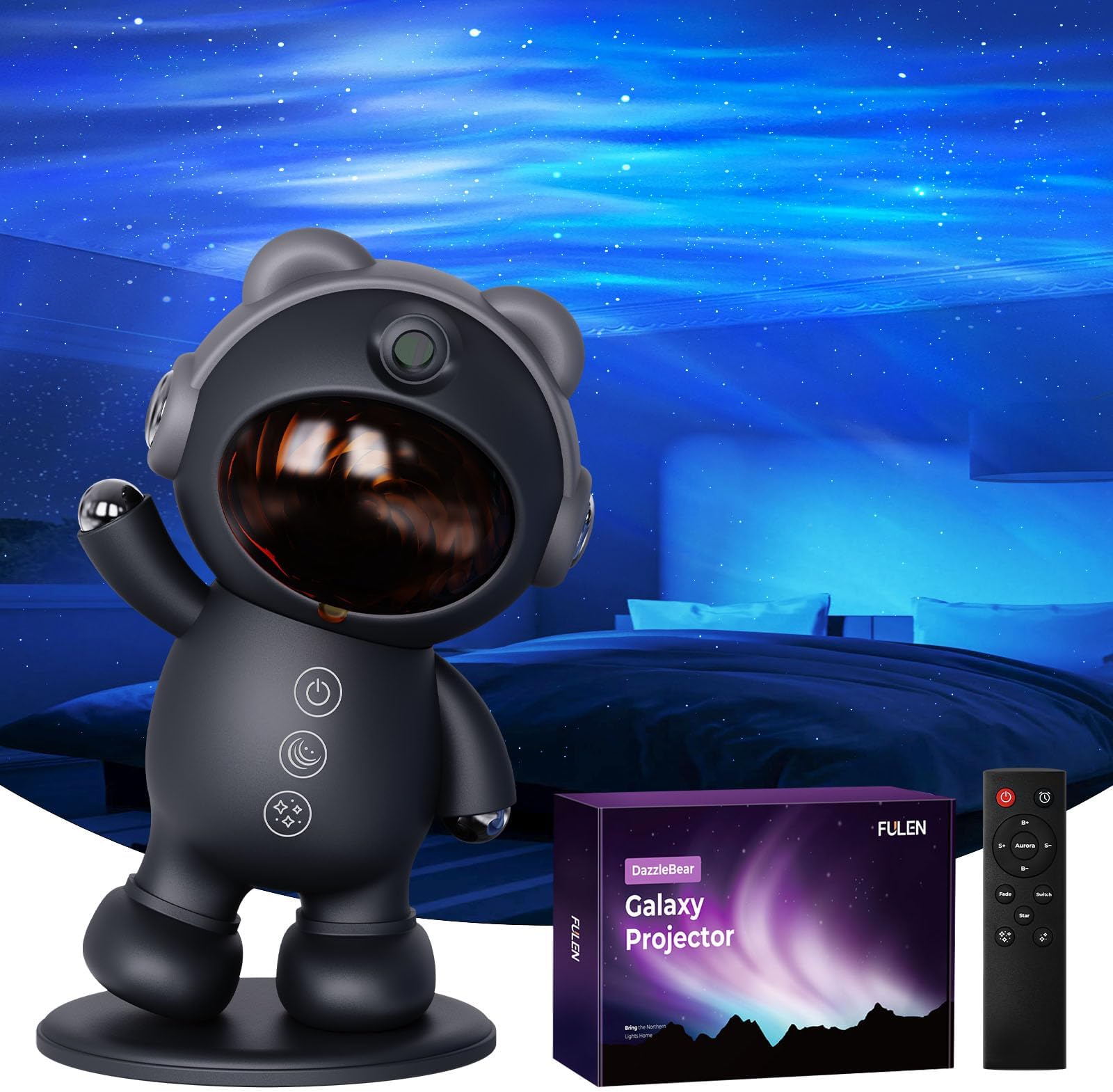 FULEN Galaxy Projector Bedroom Decor,Star Projector Night Light,Sensory Lights Ceiling Projector, LED Lights for Teens Room Decor, Black