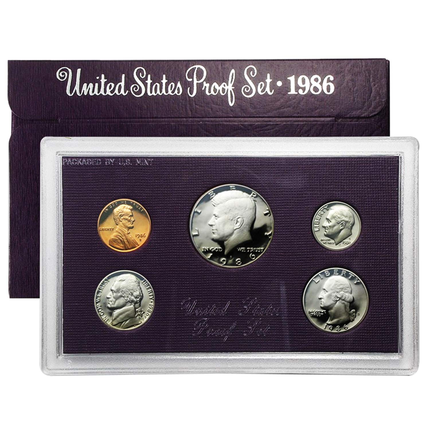 USA 1986 5 Five Coin Proof Set - Comes in Original United States Mint Packaging - Durable Case