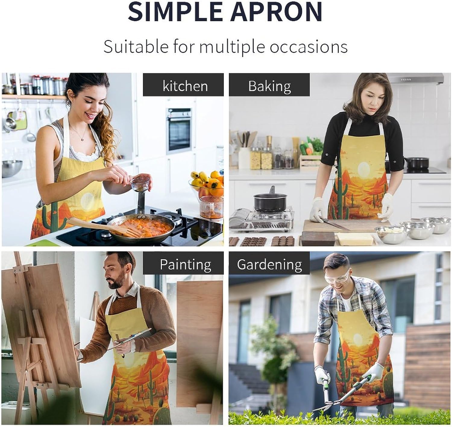 Apron Adjustable Bib Apron for Women Men Cactus at Sunset Chef Aprons for Cooking