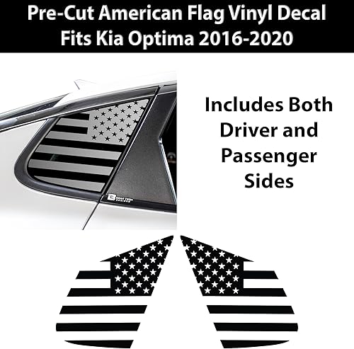 Miniatura 4 de BOGAR TECH DESIGNS Calcomanía de vinilo precortada con la bandera estadounidense de un cuarto de ventana, compatible con Kia Optima 2016-2020, negro