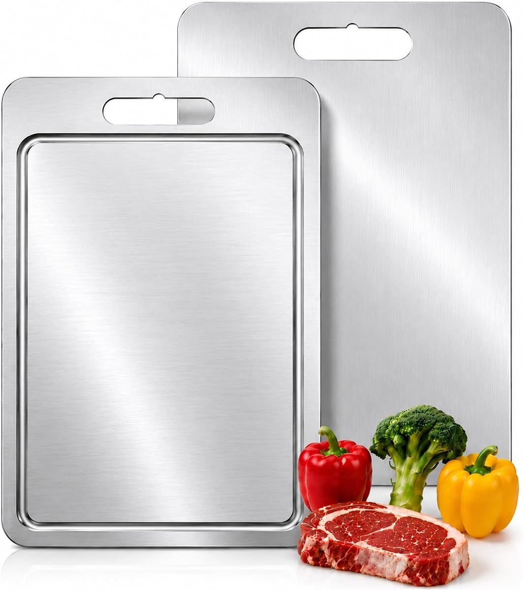 Pure Titanium Cutting Board, Double-Sided with Juice Groove, Classic Edge | 100% Pure Titanium, Non-Porous Surface, Double-Sided Design, Precision Groove Edge, Dishwasher Safe for Daily Food Prep
