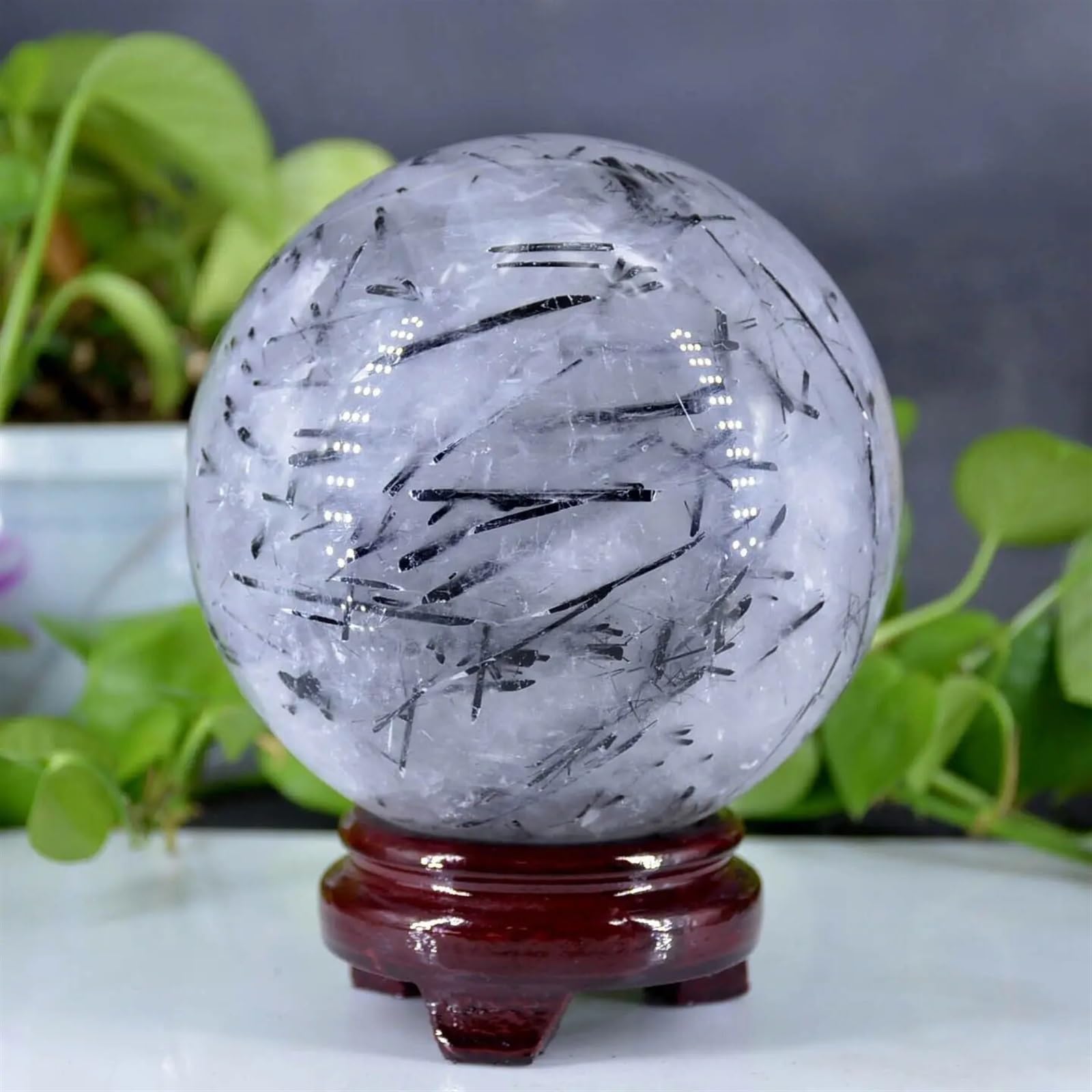 AARTERZZA Stone All Black Tourmaline Ball Crystal Hand Polished Home Office Decoration(10-11cm)