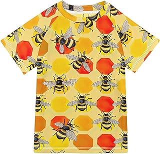 Camiseta de natación de manga corta para niños de 3 a 12 años, color amarillo y naranja