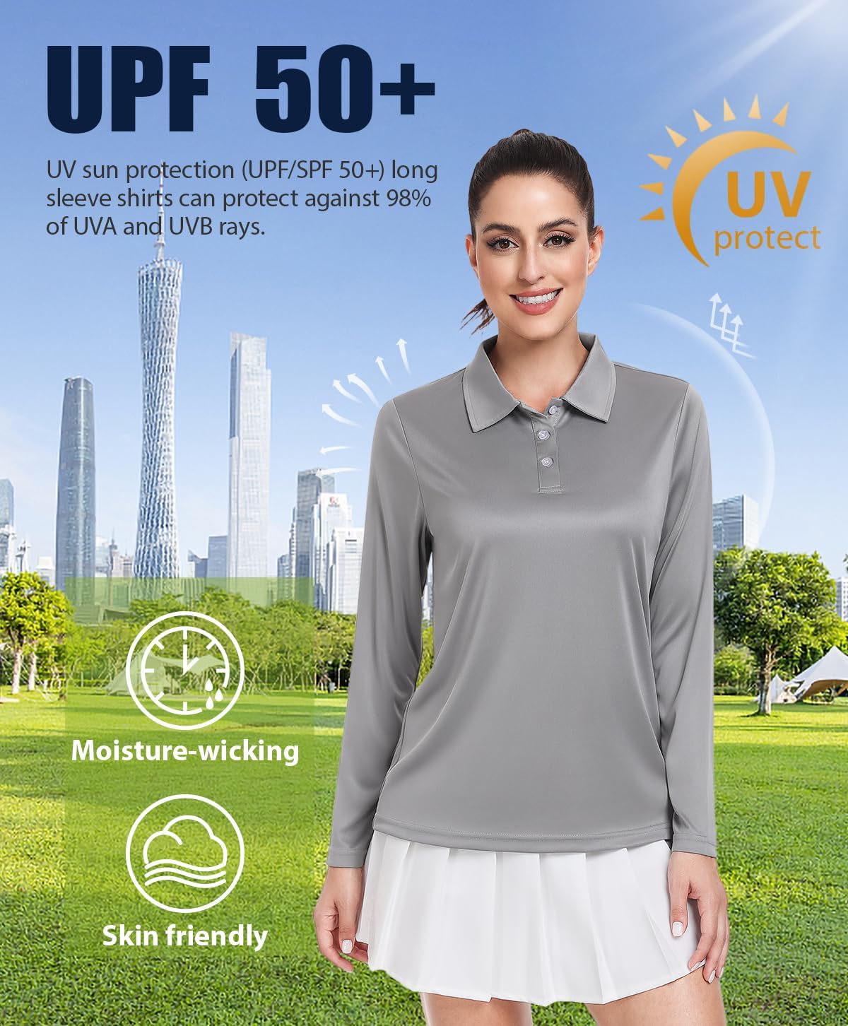 Star Vibe Long Sleeve Polo Shirts for Women Moisture Wicking Golf Shirt Quick Dry UPF 50+ Sun Tennis Athletic Tops 3 Pack - Image 2