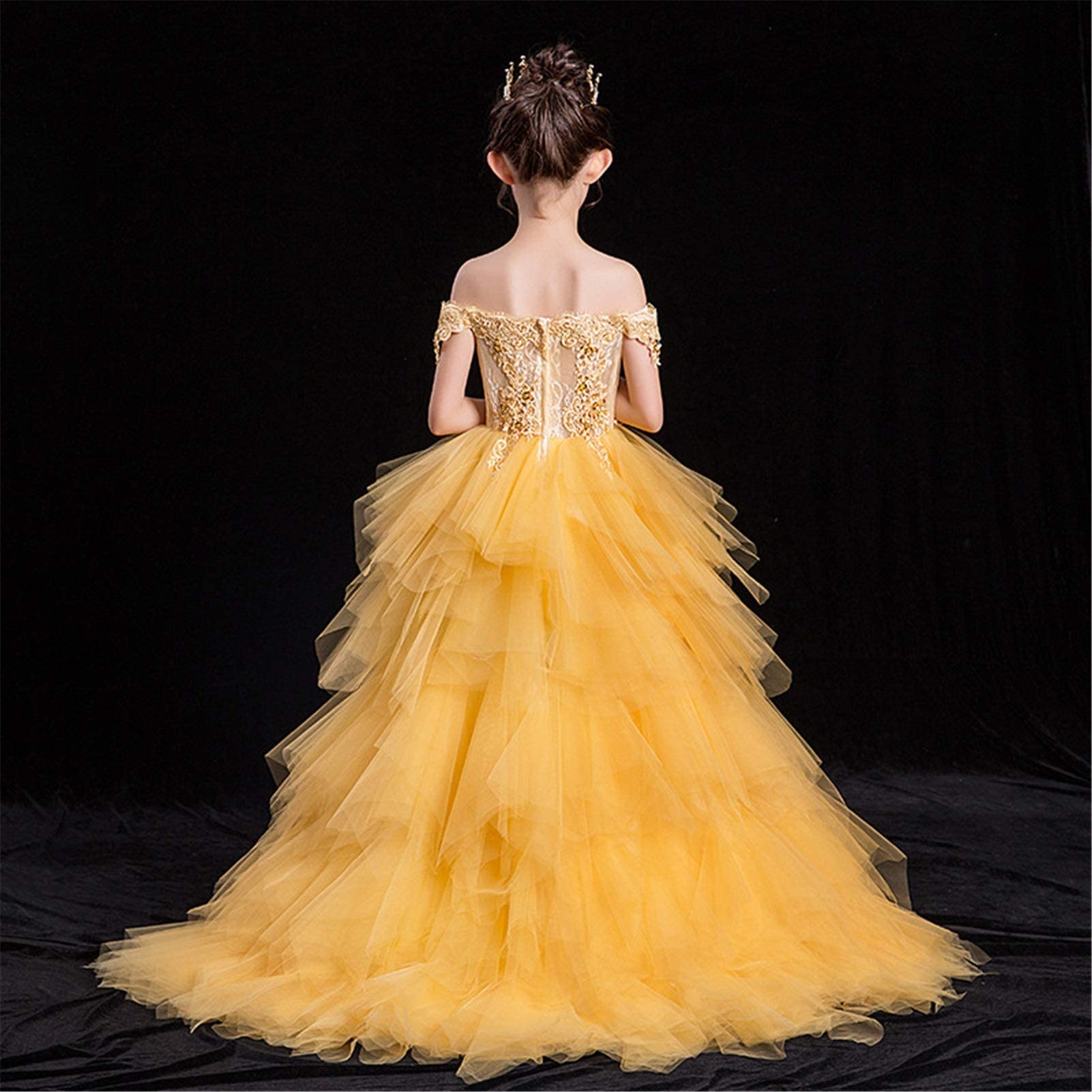 Kleider für besondere Anlässe für Mädchen, Kinderkleider, Prinzessinnenkleider, nachlaufende Models, Catwalk-Host-Kostüme, Blumenmädchen-Hochzeitskleider, Pettiröcke (Farbe: Gold, Größe: 140 cm)