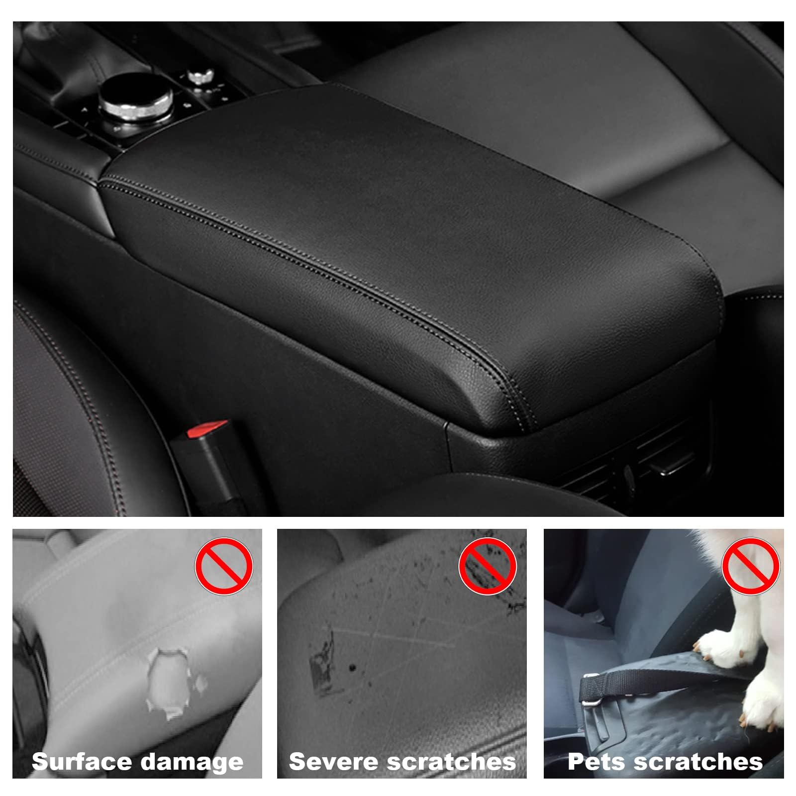 Copertura per Bracciolo Centrale Audi Q3 2019-2022, Protezione Console Centrale, Nero, Poliuretano (PU), Fibra di Carbonio