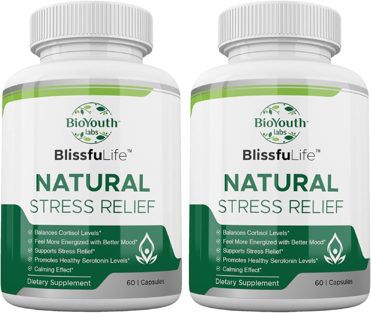 100% Natural Stress Relief Supplement with Ashwagandha, Kava, Lavender, Red Clover, and Inositol – 120 Capsules (2 Bottles) : Health & Household