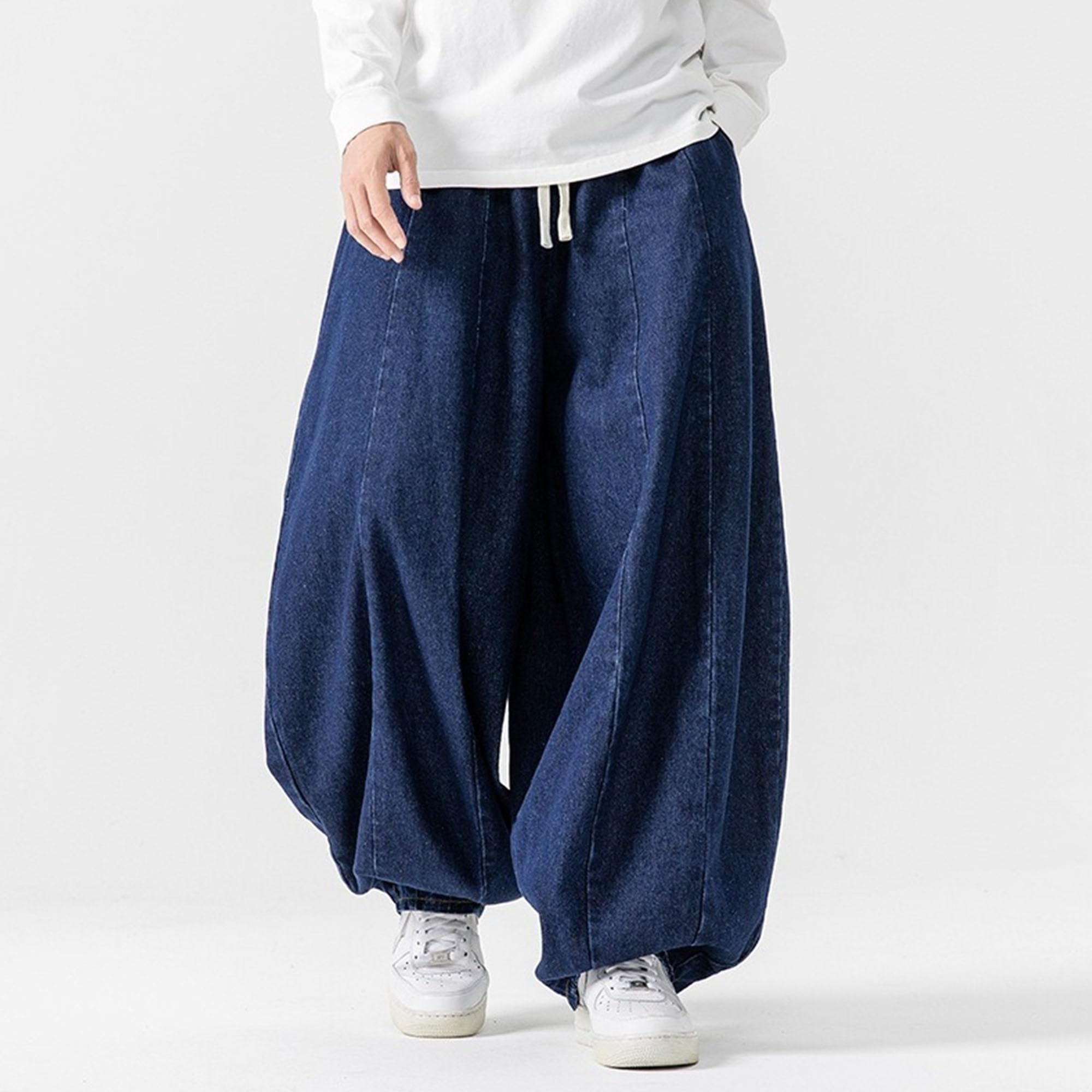 Maiyifu-GJ Men's Wide Leg Big Tall Jeans Straight Leg Fashion Denim Pants Relaxed Fit Hip Hop Casual Jean Trousers (Dark Blue,Large)