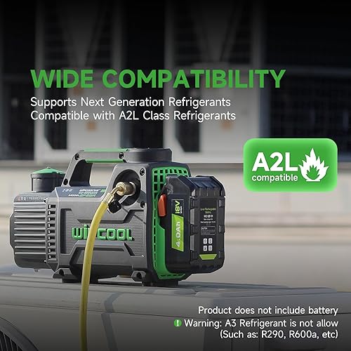 Miniatura 3 de Bomba de vacío inalámbrica HVAC de doble etapa de 12 HP, iones de litio de 18 V, 15 micrones y 5 CFM, para refrigerantes A2L con indicador superior