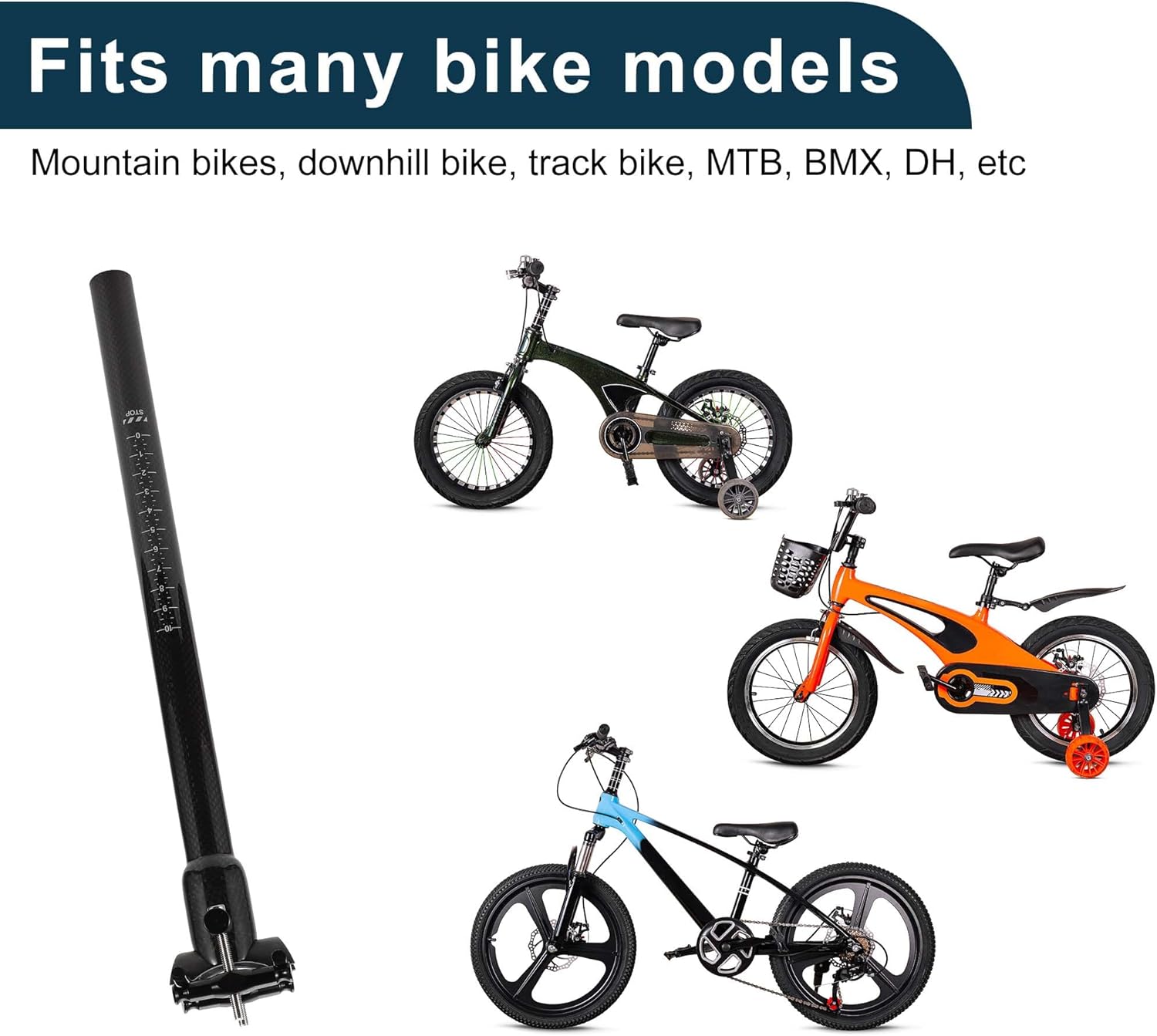 Bike Seat Posts Shock Absorbing Bike Saddle Post Seat Tube Gloss Black 1 Pc 22.2x350mm Carbon Fiber