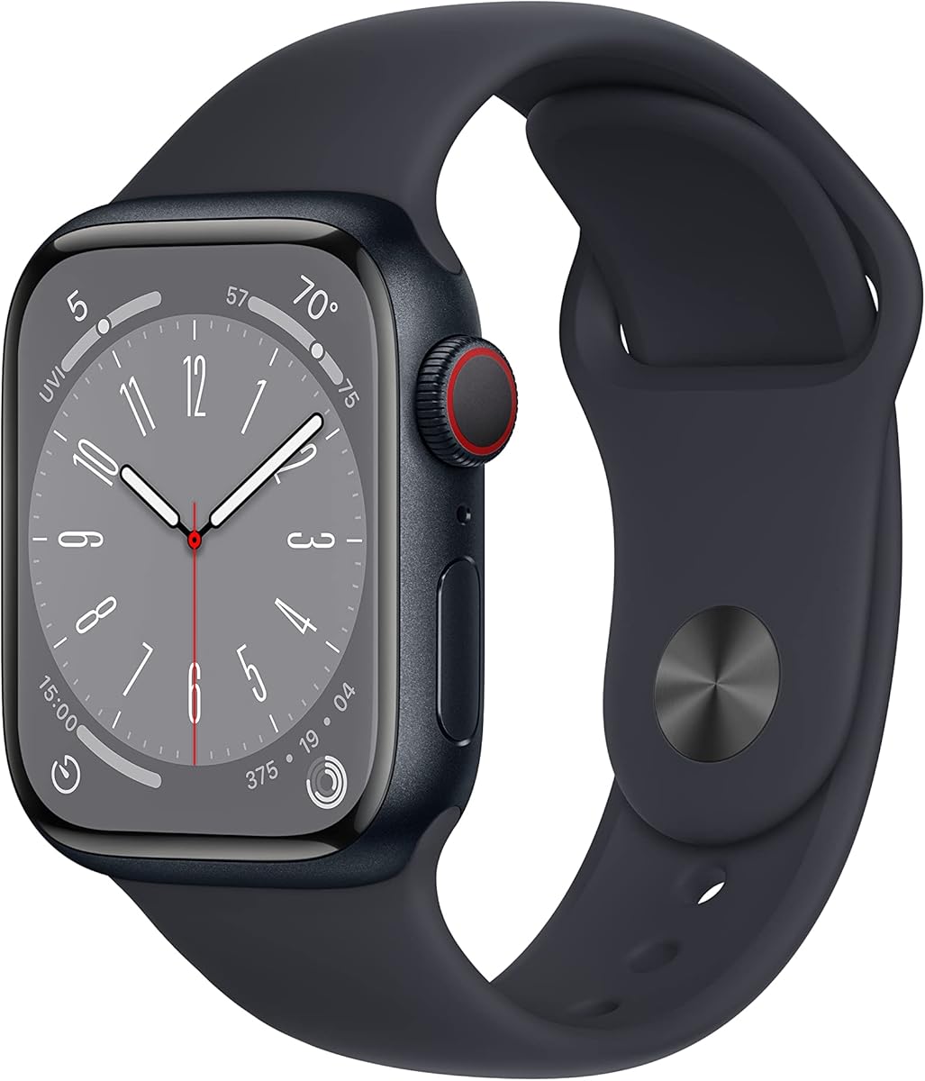 Apple Watch Series 8 [GPS + Cellular, 41mm] - Midnight Aluminum Case with Midnight Sport Band, S/M (Renewed)