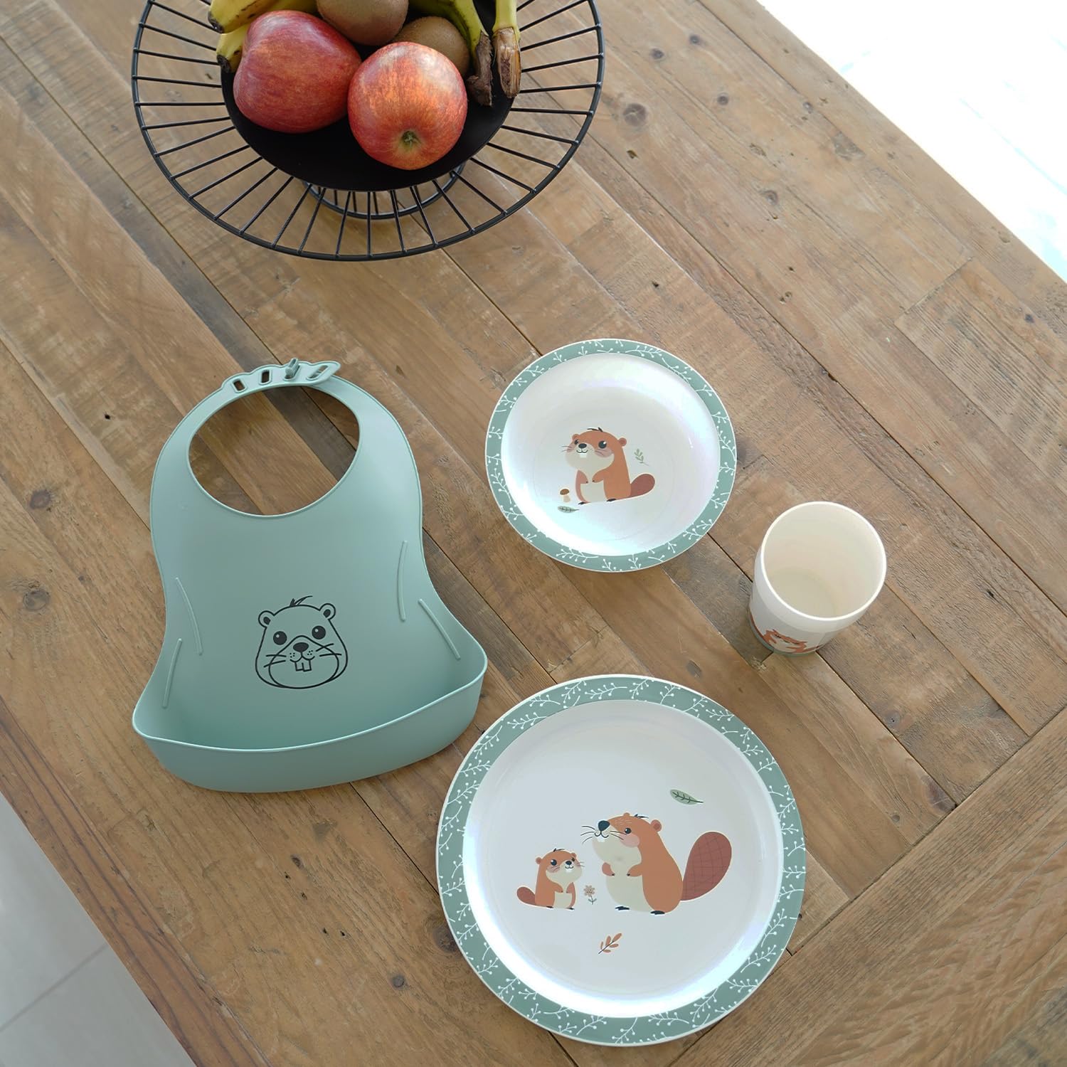 THERMOBABY - Coffret Repas Castor - Ensemble Repas pour Enfant avec Assiette, Gobelet et bol - Idéal à offrir - Pratique et Design - Passe au Micro-Ondes - Coffrets Repas Pour Enfant sans BPA