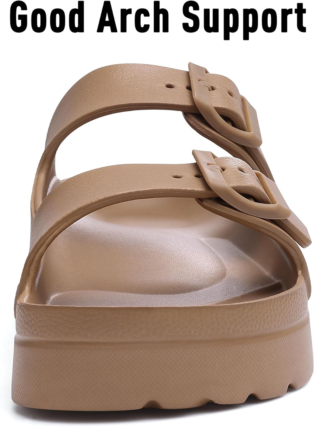 Women's Platform Sandals with Arch Support Chunky Lightweight Foam Slip on Slides Comfortable Summer Beach Sandals with Adjustable Buckle Brown, 39(size 8-8.5) - Image 5