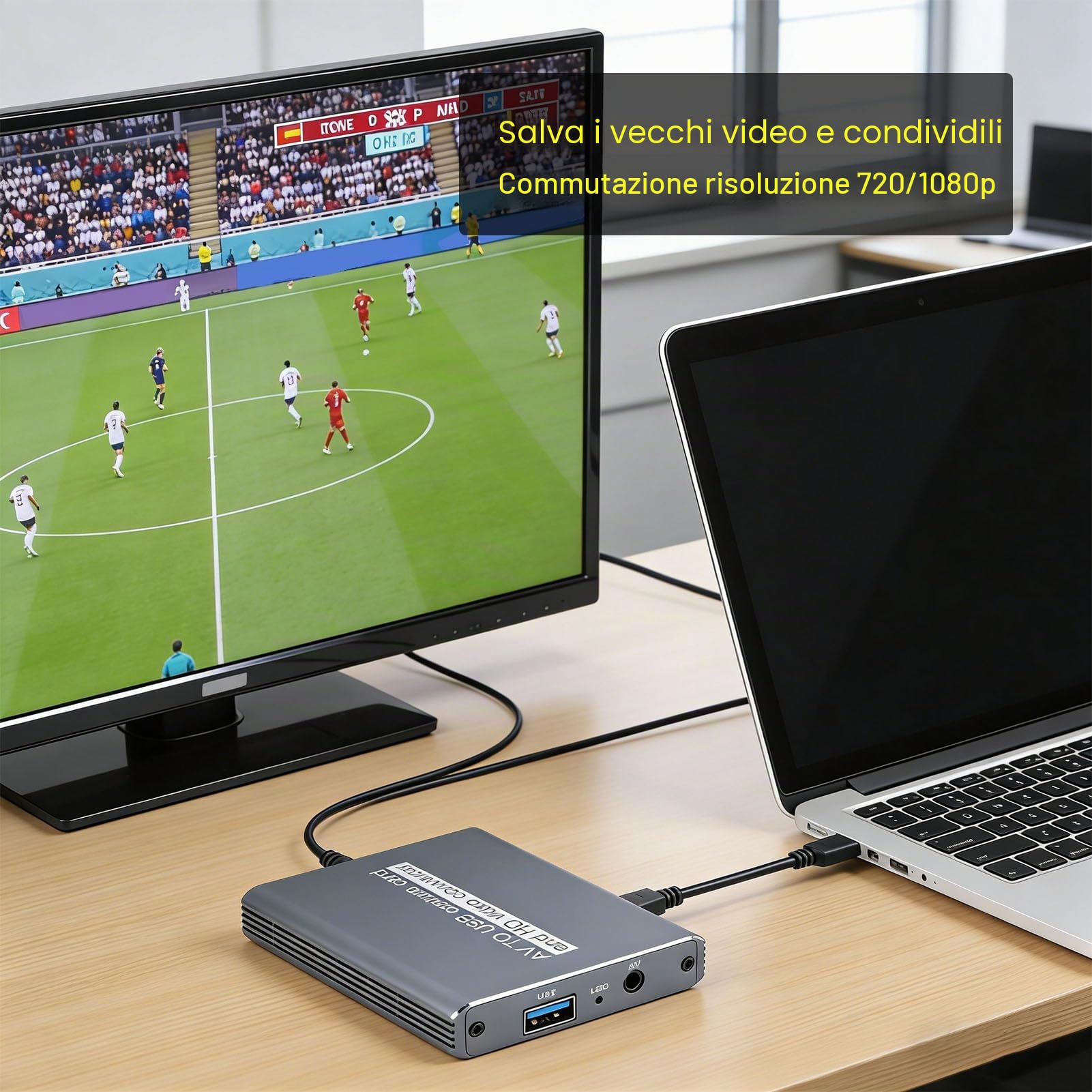 Convertitore da VHS a Digitale, Convertitore da AV a HDMI, Scheda di Acquisizione Video USB, per Videoregistratore Hi8 VHS in Digitale 1080P per PC, Vecchi Nastri in MP4