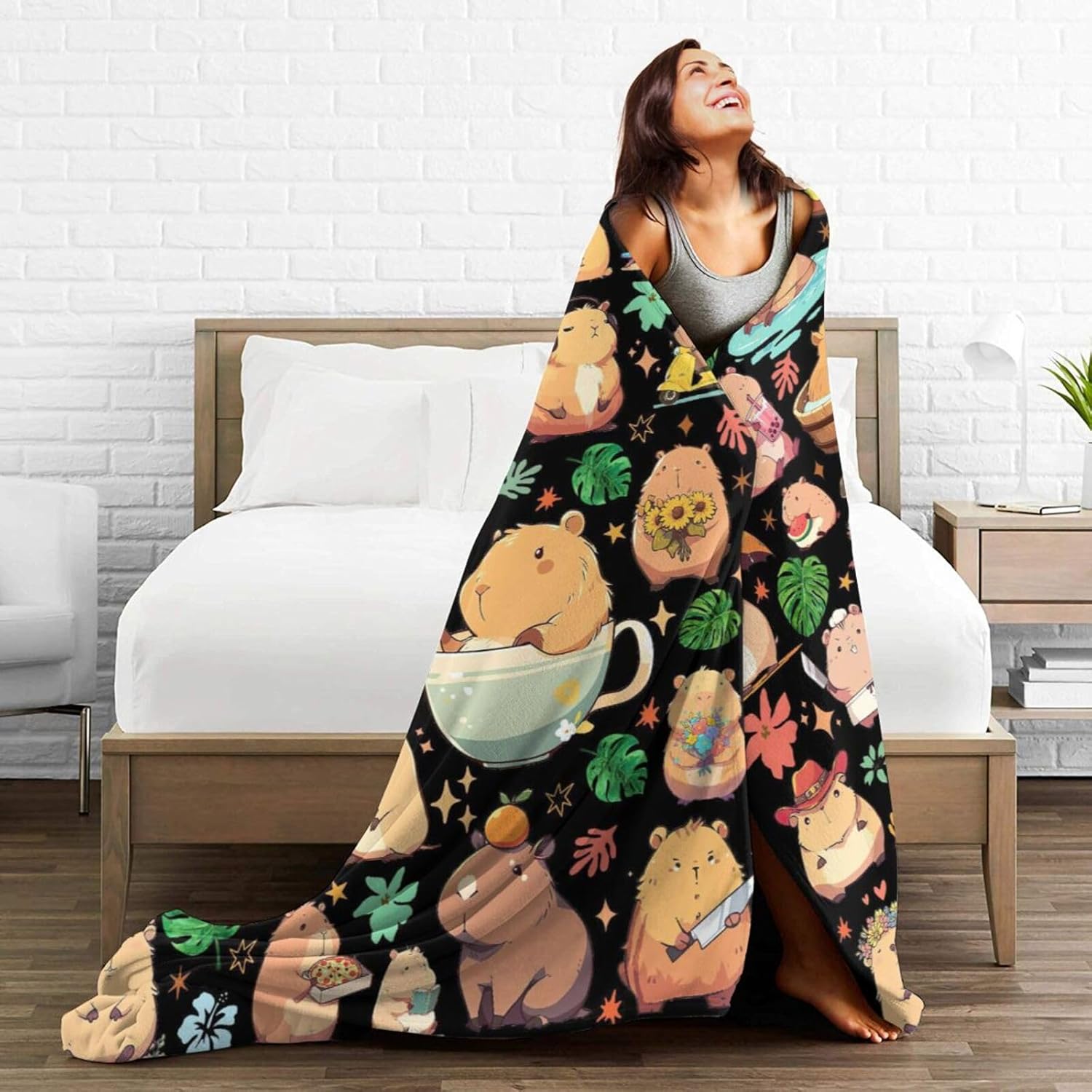 Capybara Gift Blanket Throw Blanket Lightweight Cozy Plush Blanket for Bedroom Living Rooms Sofa Couch 60"X50"