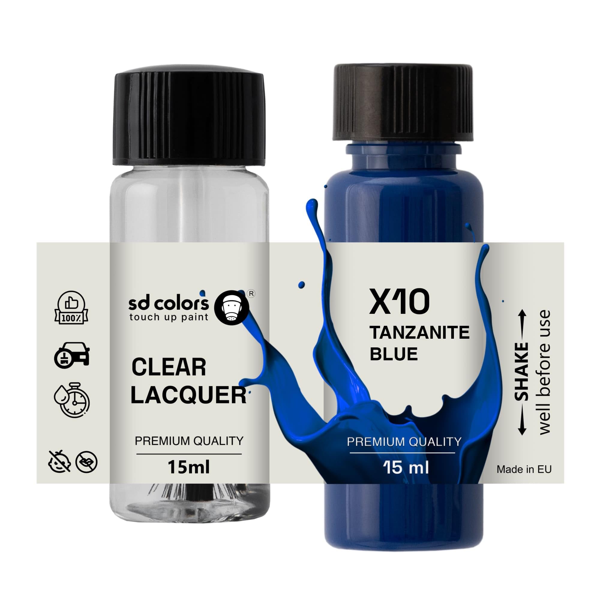 Sd Colors Paint+Lacquer Tanzanite Blue X10 New Touch Up Paint 15 Ml Repair Scratch Chip Brush Color Code X10 Tanzanite Blue (Paint+Lacquer)