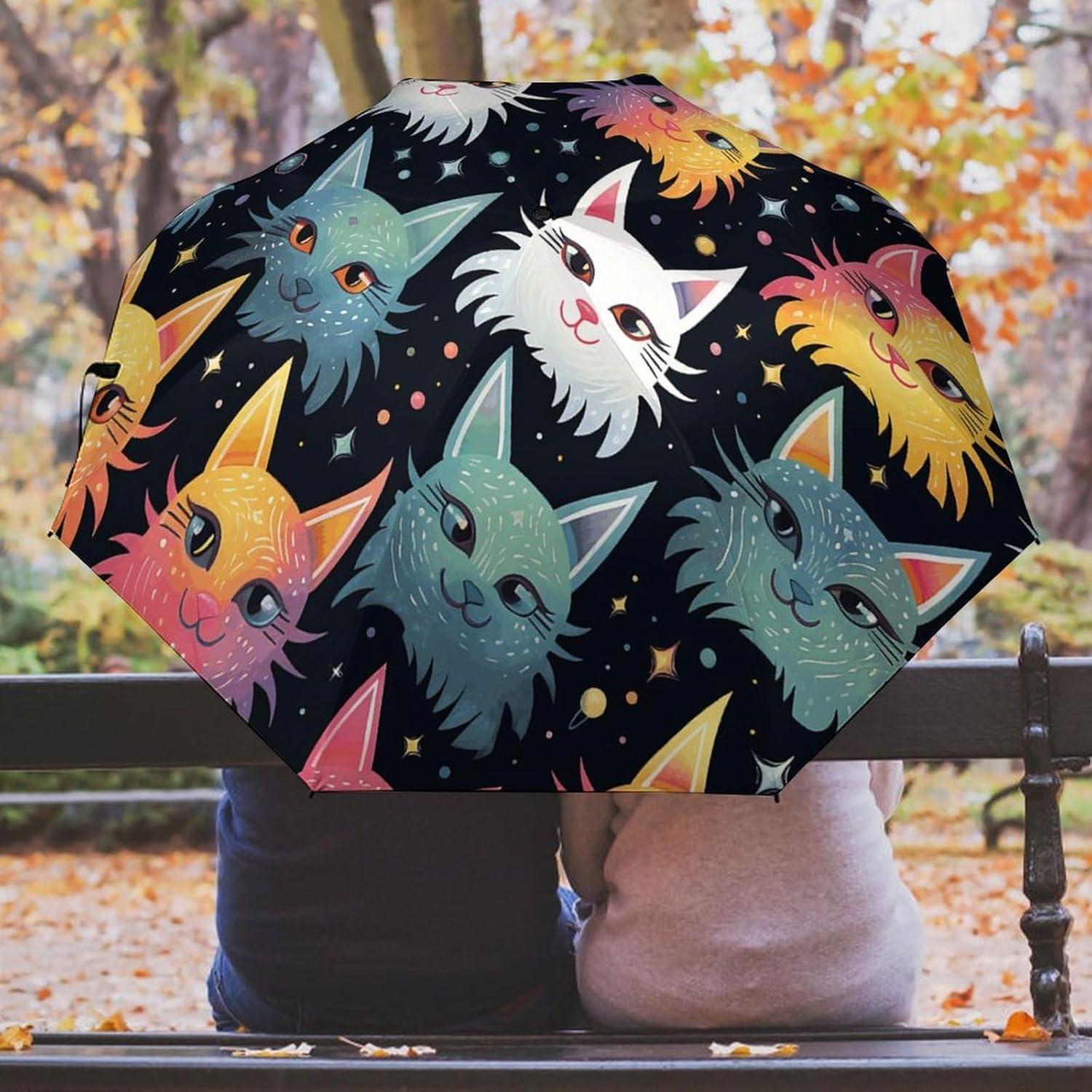 Star Ear Cat Umbrella Extra Large Folding, Travel Umbrella Windproof, Compact, Golf Umbrella With Unique Patterns, Fashionable And Beautiful for Men And Women.